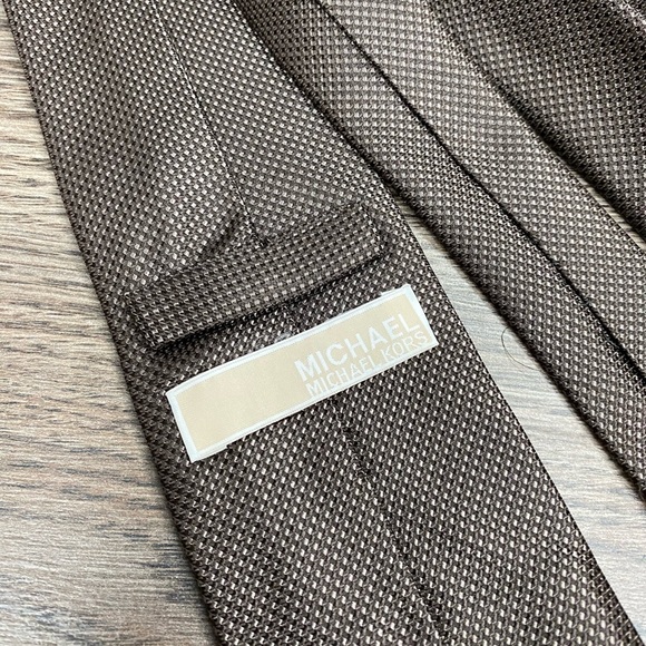 Michael Kors Brown & Tan Check Silk Tie - Picture 3 of 5